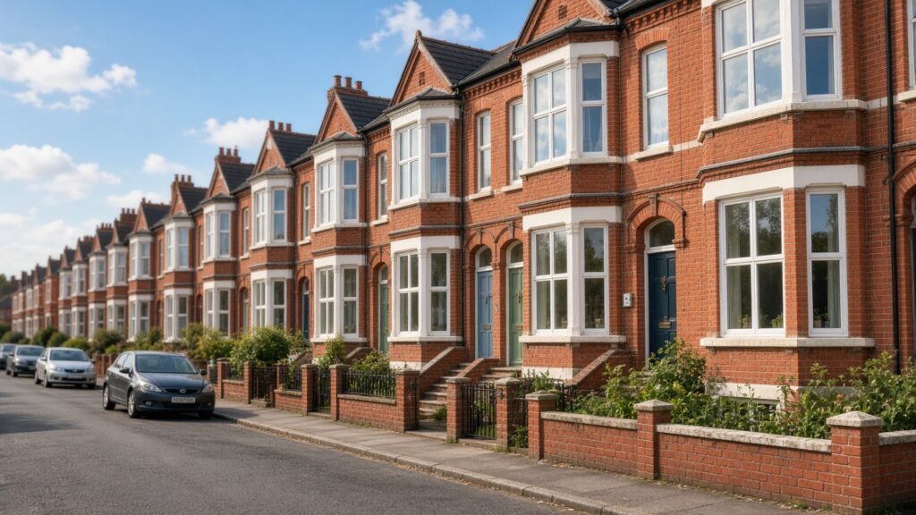 Victorian red-brick terraced houses on a residential street in Medway, Kent
